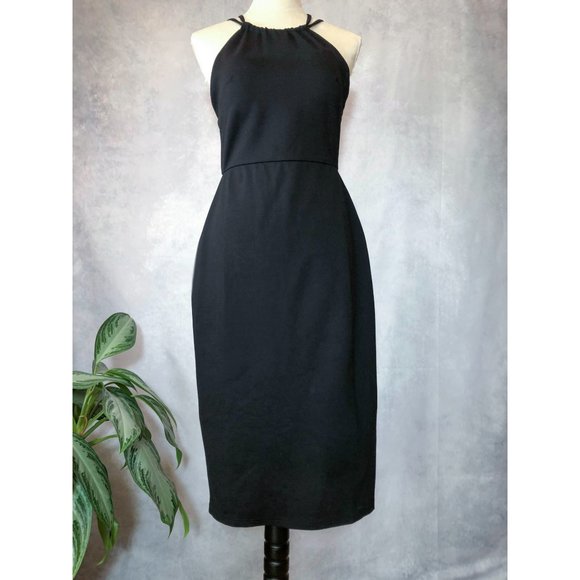 HARPER + LEMON Halter Dress Sleeveless Bodycon Midi Black Size L NWT - Picture 2 of 11